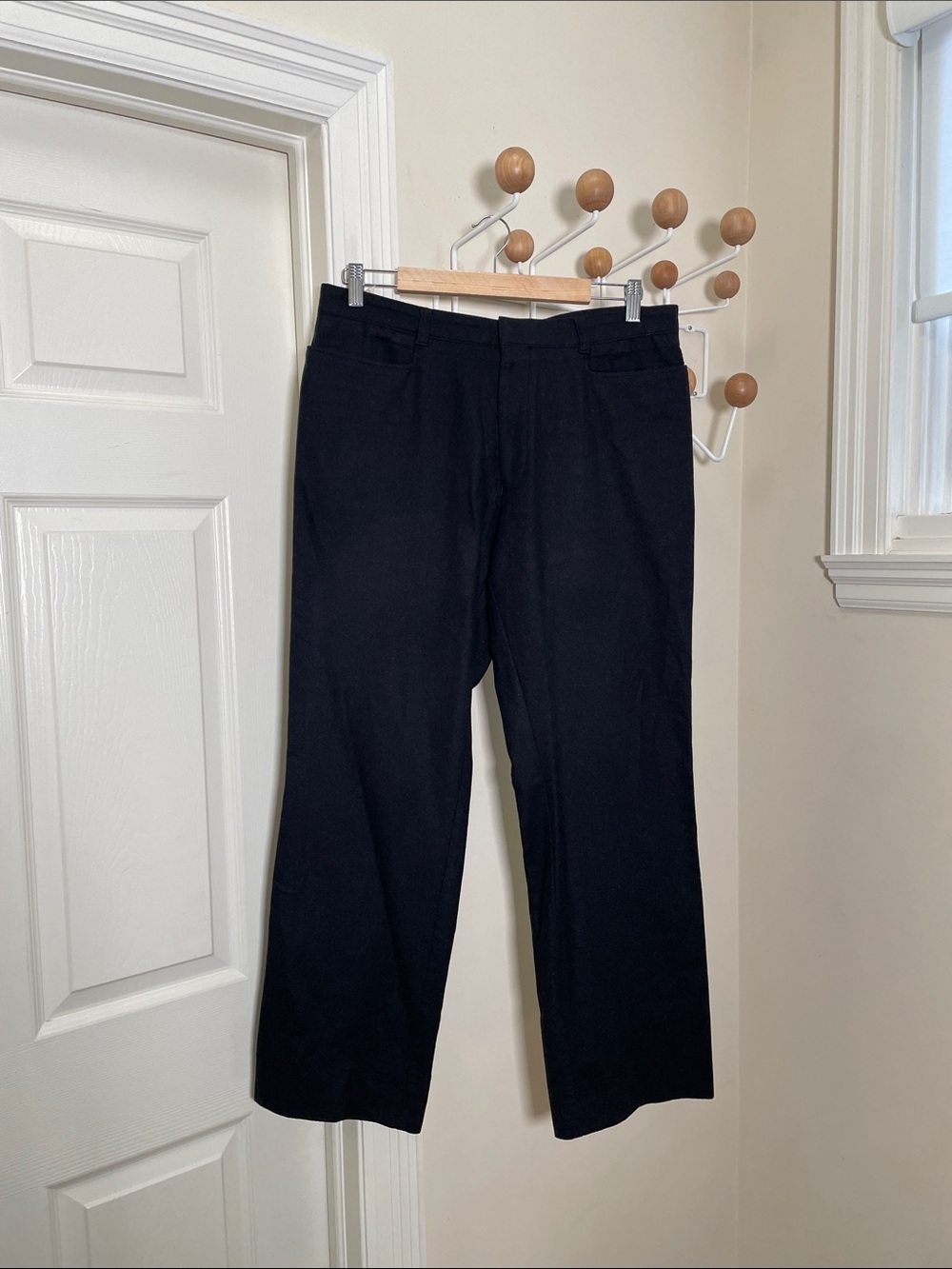 Hugo Boss Wool Wide Legged Straight Pants - Black / White - 50 or 33x28
